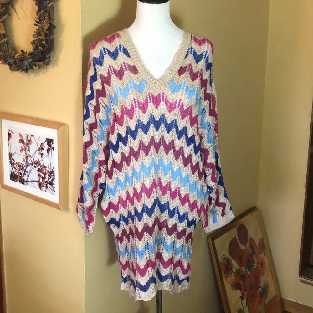 BISOU-BISOU Size Large OpenKnit Oversized Chevron V-Neck MISSONI Vibe  $89 NEW